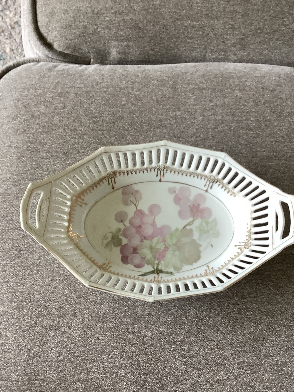 CS Bavaria Porcelain Pierced Bowl Hand Painted Grapes Design